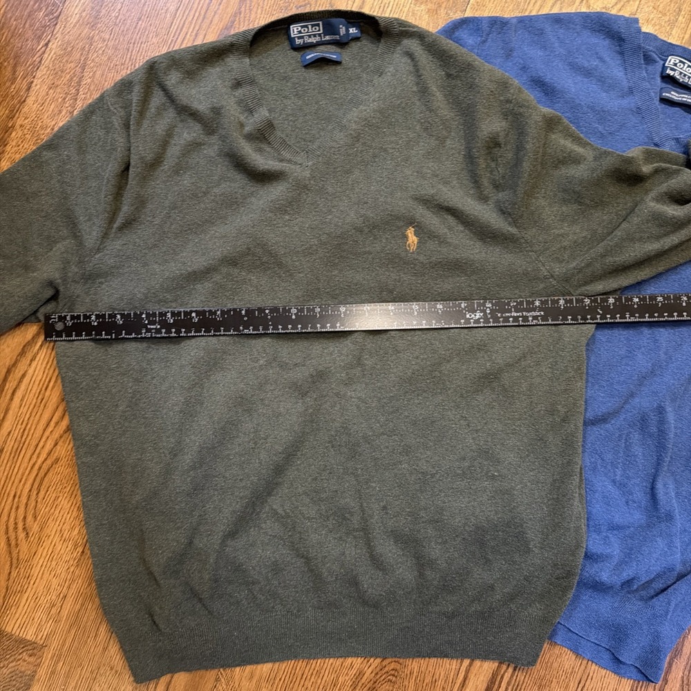 Polo Ralph Lauren Sweater Mens XL V Neck Pima Cotton Bundle Lot Of 2 Blue Green - Picture 9 of 12